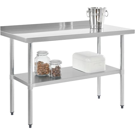 Global Industrial 36W x 30D x 35H 18 Ga. 430 SS Workbench with 2 Backsplash Galvanized Legs & Undershelf 493602